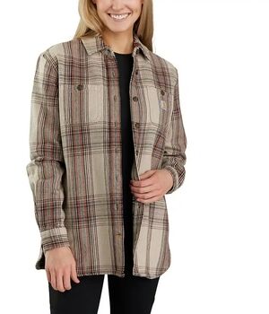 Carhartt Flannel Shacket Loose Fit Cotton Twill  Pockets Size Med Nutmeg New